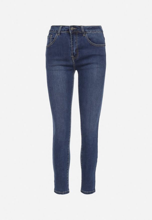 Born2be - Granatowe Jeansy Skinny z Brokatowymi Lampasami Prestella. Okazja: na co dzień. Kolor: niebieski. Długość: długie. Styl: elegancki, casual