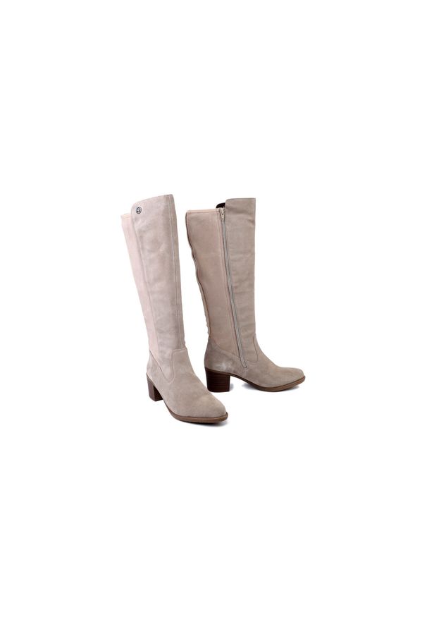 Rieker - RIEKER Y2050-60 beige, kozaki damskie. Zapięcie: zamek. Kolor: beżowy. Materiał: futro. Obcas: na obcasie. Wysokość obcasa: średni