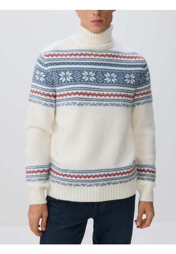 Reserved - Sweter ze świątecznym wzorem - złamana biel. Materiał: dzianina. Styl: wizytowy