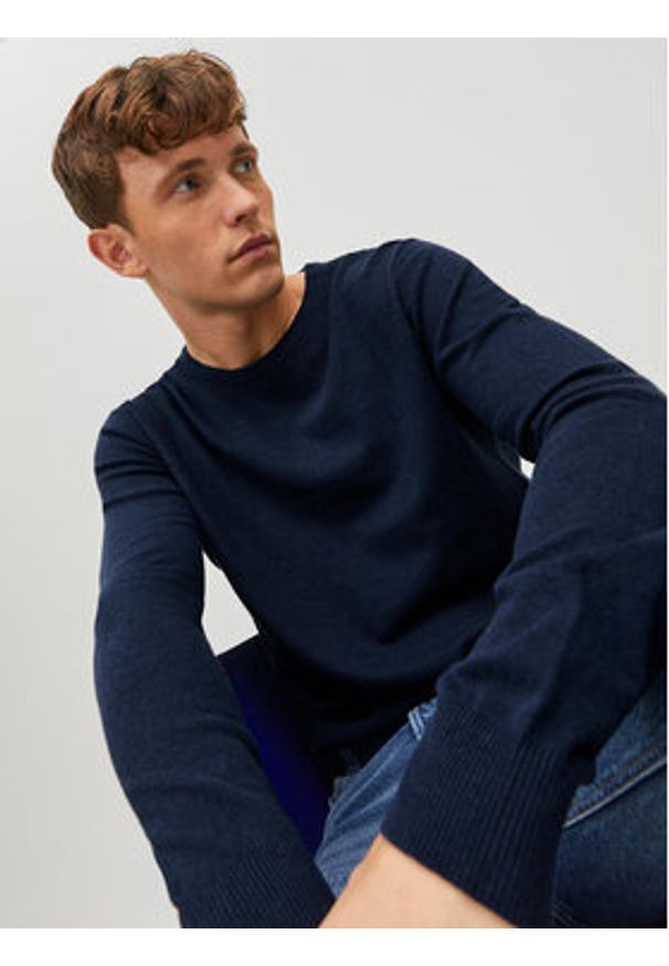 Jack & Jones Sweter Emil 12208364 Granatowy Regular Fit. Kolor: niebieski. Materiał: bawełna