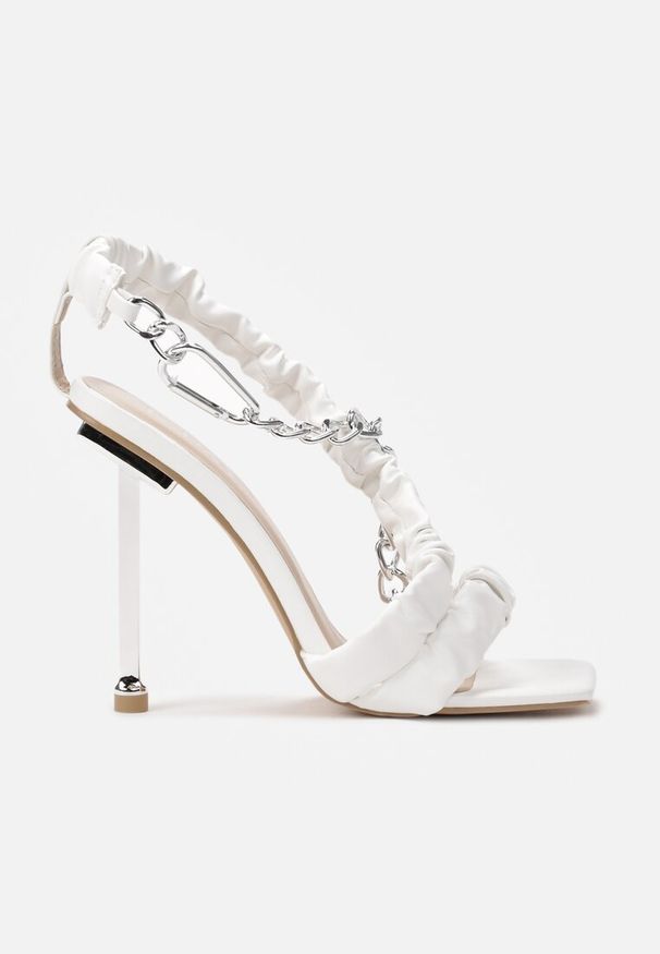 Renee - Białe Sandały Thesanthe. Zapięcie: pasek. Kolor: biały. Materiał: skóra ekologiczna. Wzór: jednolity, aplikacja. Obcas: na obcasie. Styl: elegancki. Wysokość obcasa: średni