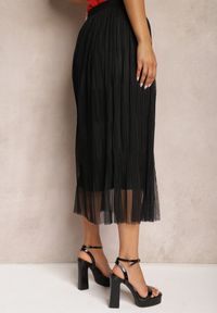 Renee - Czarna Rozkloszowana Spódnica z Tiulu Wykończona Gumką w Pasie Risshara. Okazja: na co dzień. Kolor: czarny. Materiał: tiul. Styl: elegancki, casual #3