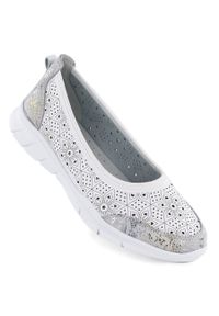 Skórzane baleriny damskie ażurowe białe Jezzi 9997. Kolor: biały. Materiał: skóra. Szerokość cholewki: normalna. Wzór: ażurowy #1