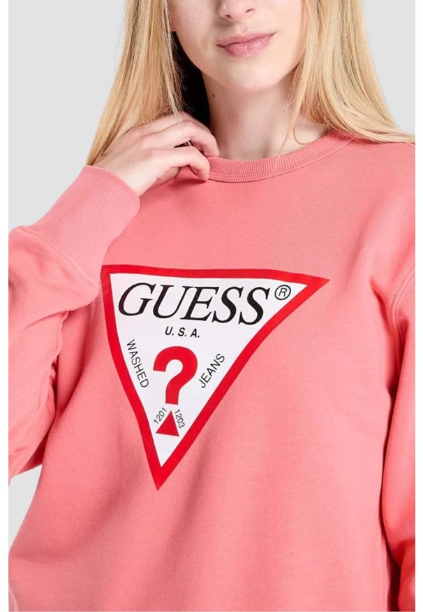 Guess - GUESS Różowa bluza damska Original Fleece, Rozmiar L. Kolor: różowy