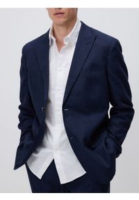 Reserved - Marynarka regular fit z lnem - granatowy. Kolor: niebieski. Materiał: len #1