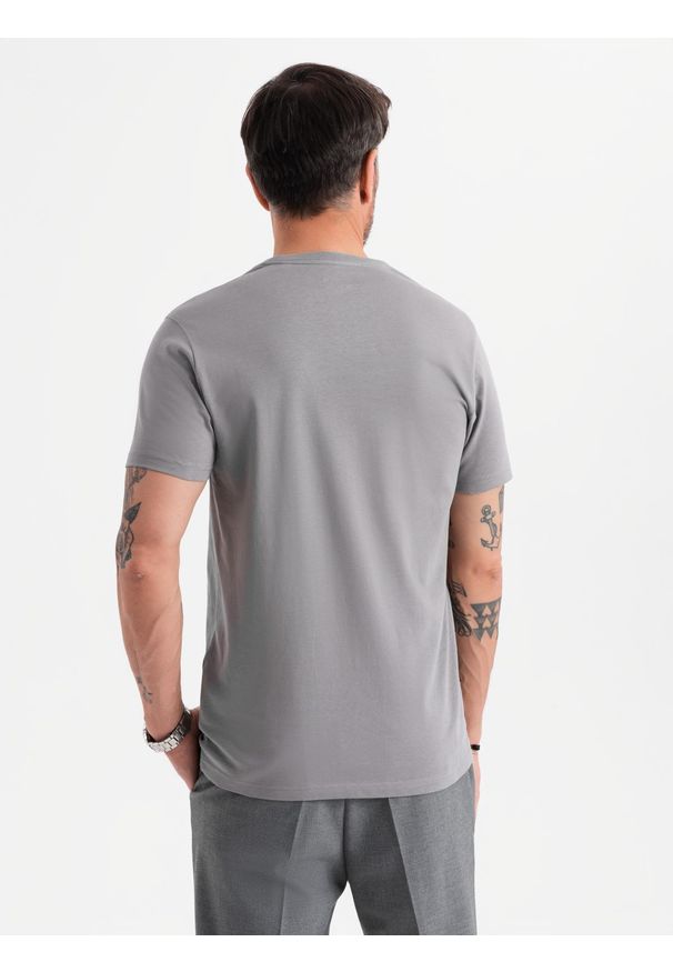 Ombre Clothing - Męski klasyczny bawełniany T-shirt BASIC - szary V3. Okazja: na co dzień. Kolor: szary. Materiał: bawełna. Styl: klasyczny