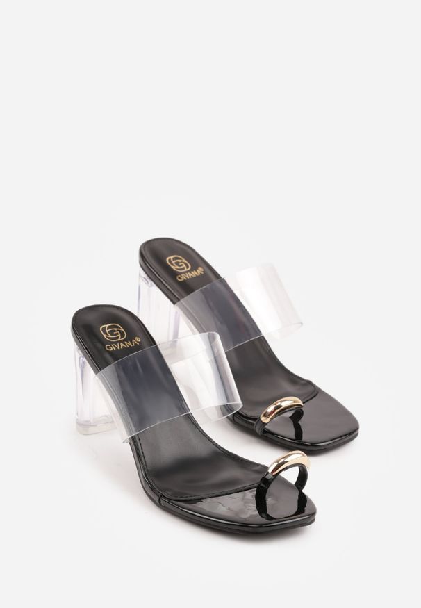 Born2be - Czarne Klapki na Słupku z Transparentnym Paskiem i Obcasem Ryrnell. Okazja: na co dzień. Kolor: czarny. Materiał: jeans, materiał. Obcas: na obcasie. Styl: casual, elegancki, klasyczny. Wysokość obcasa: średni