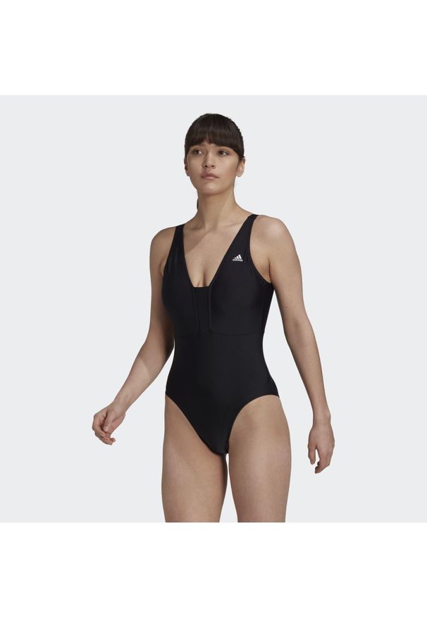 Adidas - Iconisea 3-Stripes Swimsuit. Kolor: czarny. Materiał: materiał