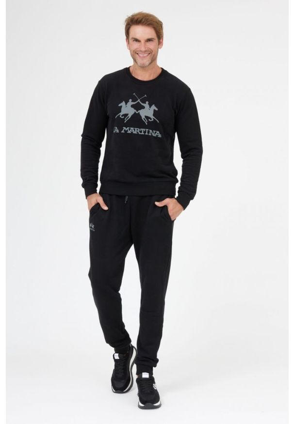 La Martina - LA MARTINA Czarna bluza męska z szarym logo, Rozmiar XL. Kolor: czarny