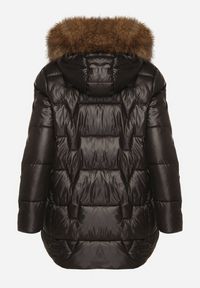 Born2be - Czarna Pikowana Kurtka z Kapturem z Odpinanym Futerkiem Galiara. Okazja: na co dzień, na spacer. Typ kołnierza: kaptur. Kolor: czarny. Materiał: futro. Styl: casual, elegancki #4