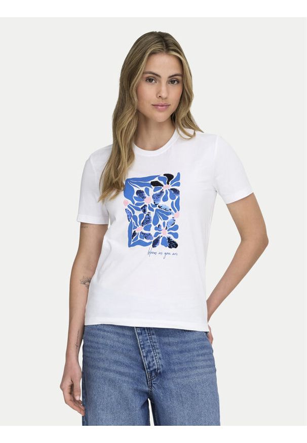only - ONLY T-Shirt Kita 15367568 Biały Regular Fit. Kolor: biały. Materiał: bawełna