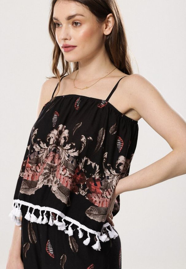 Born2be - Czarno-Brązowy Kombinezon Magnanimous. Kolor: czarny. Materiał: skóra, tkanina. Długość rękawa: na ramiączkach. Długość: długie. Wzór: ażurowy. Sezon: lato. Styl: boho