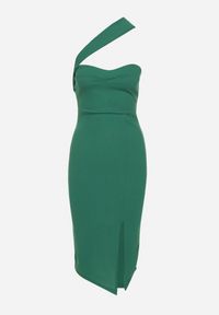 Born2be - Zielona Dopasowana Sukienka z Asymetrycznym Dekoltem i Rozcięciem na Nogę Ersenllia. Okazja: na imprezę. Kolor: zielony. Typ sukienki: asymetryczne. Styl: wizytowy, elegancki #5
