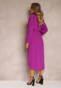Renee - Fioletowa Sukienka Koszulowa z Paskiem Vartivar. Kolor: fioletowy. Materiał: materiał. Długość rękawa: długi rękaw. Typ sukienki: koszulowe. Styl: klasyczny, elegancki. Długość: midi