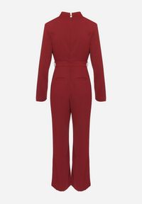 Born2be - Bordowy Elegancki Kombinezon o Taliowanym Kroju z Szerokimi Nogawkami Lirraza. Okazja: na spotkanie biznesowe. Kolor: czerwony. Długość rękawa: długi rękaw. Długość: długie. Styl: elegancki #3