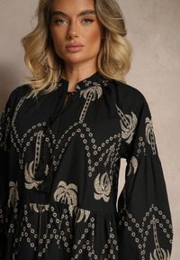 Renee - Czarna Bawełniana Sukienka Ozdobiona Palmowym Haftem Sarlio. Okazja: na co dzień. Kolor: czarny. Materiał: bawełna. Wzór: haft, aplikacja. Styl: casual, elegancki