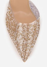 Born2be - Ciemnobeżowe Transparentne Szpilki z Odkrytą Piętą i Cyrkoniami na Nosku Ilunatia. Okazja: na co dzień, na randkę, na ślub cywilny, na wesele. Kolor: beżowy. Materiał: jeans. Obcas: na szpilce. Styl: casual, elegancki, wizytowy #9