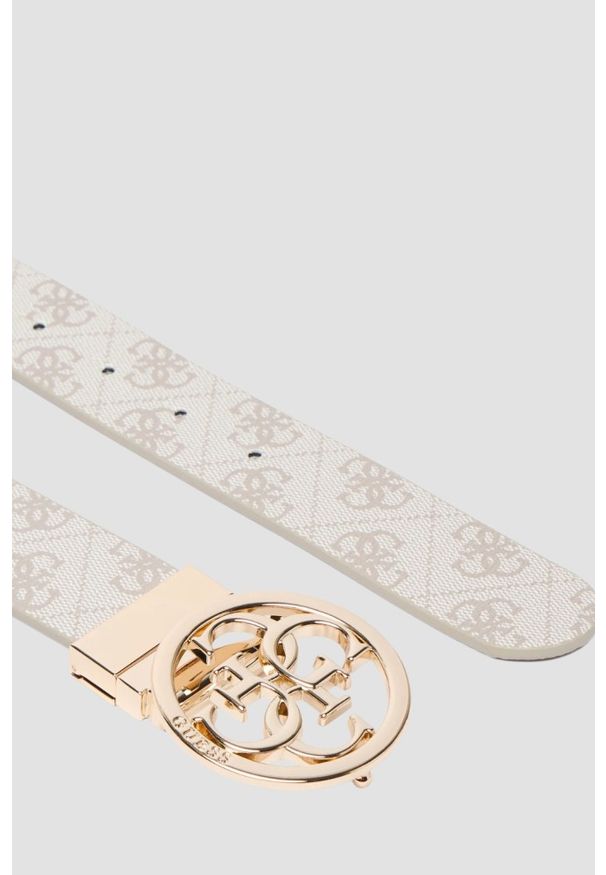 Guess - GUESS Kremowy dwustronny damski pasek w monogram Noelle REV H35, Rozmiar XS. Kolor: beżowy
