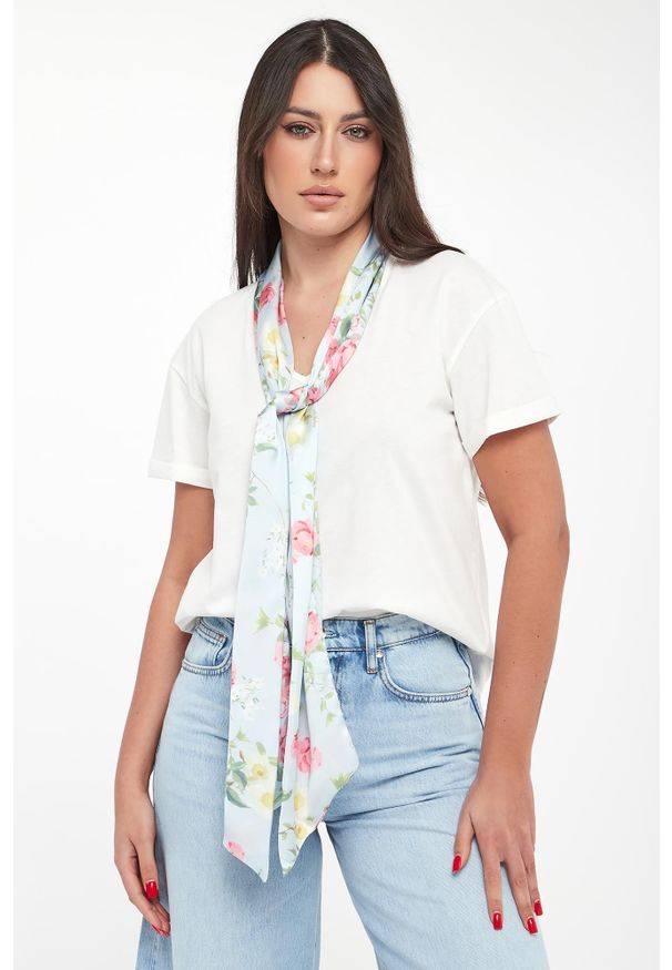 Liu Jo - T-shirt damski z szarfą w kwiaty LIU JO. Wzór: kwiaty