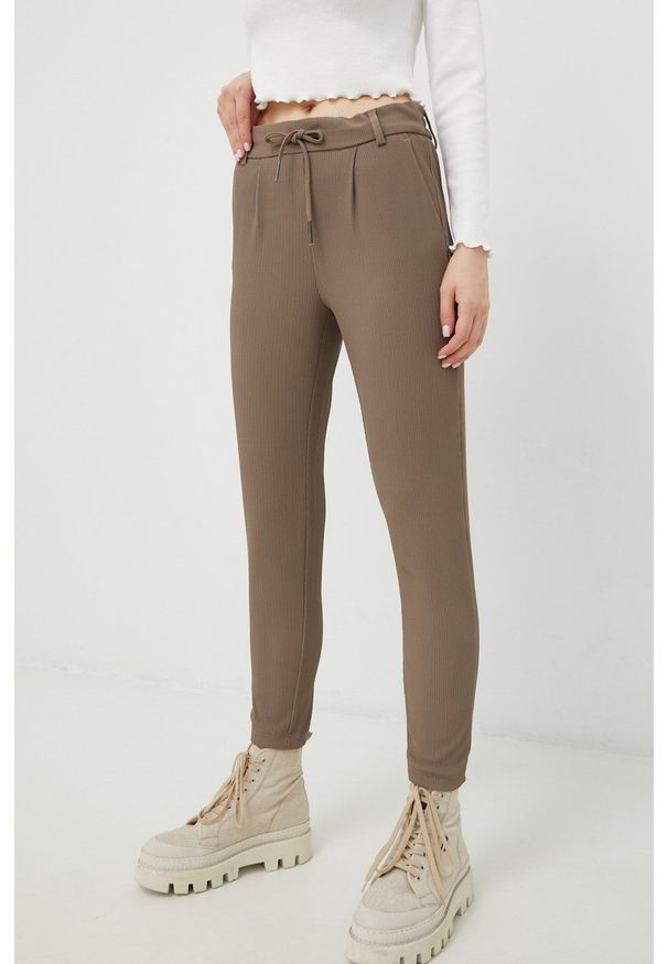 only - Only spodnie damskie kolor szary dopasowane high waist. Stan: podwyższony. Kolor: szary. Materiał: dzianina