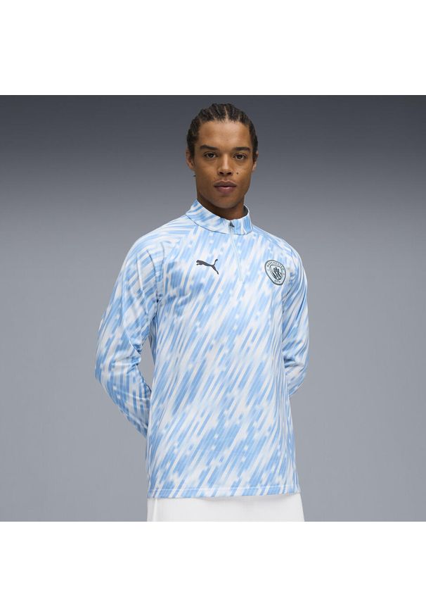 Puma - Męska bluza przedmeczowa z zamkiem 1/4 Manchester City PUMA. Kolor: niebieski. Sport: bieganie