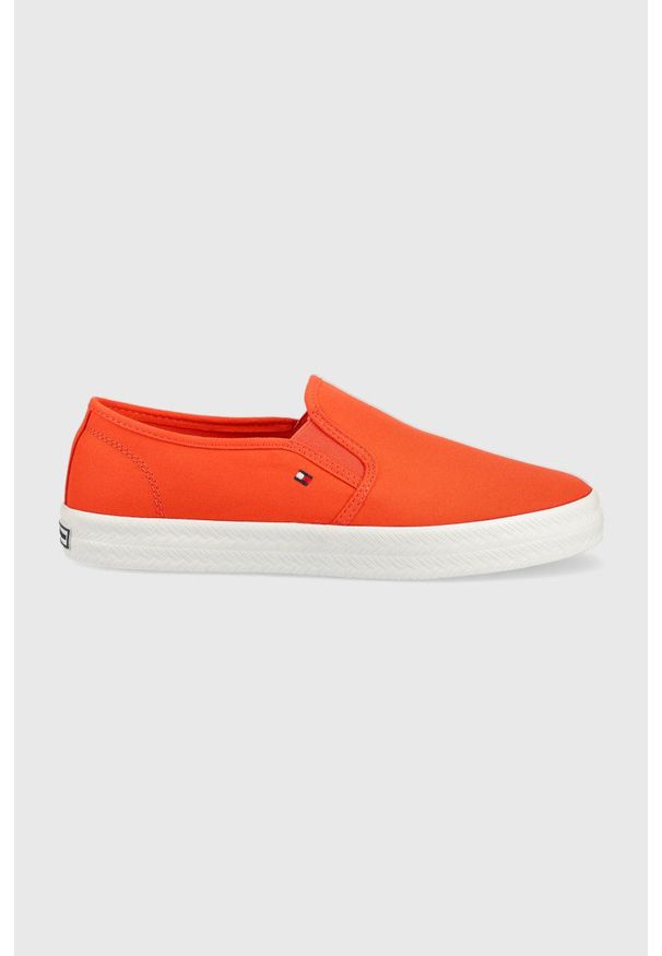 TOMMY HILFIGER - Tommy Hilfiger tenisówki damskie kolor pomarańczowy. Nosek buta: okrągły. Kolor: pomarańczowy. Materiał: guma