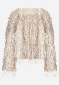 Born2be - Biała Futrzana Kurtka z Cieniowanym Wzorem Tusvella. Okazja: na co dzień. Kolor: biały. Materiał: futro. Styl: klasyczny, casual #7