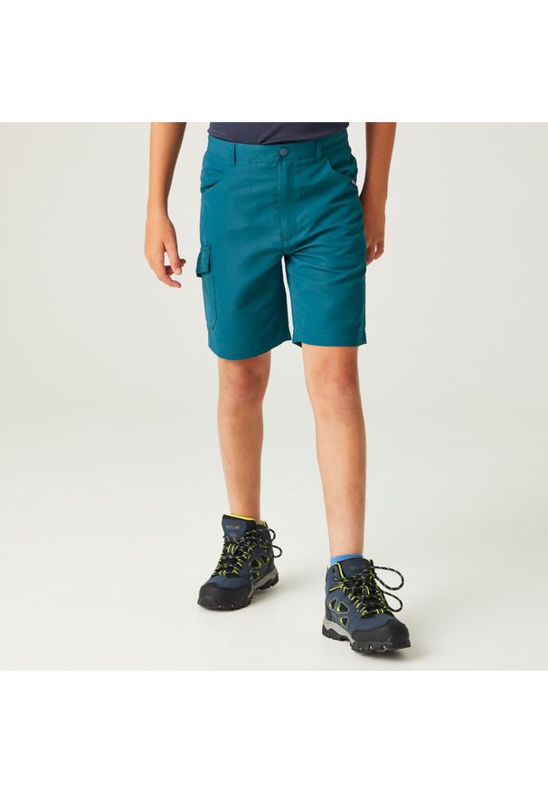 Regatta - Sorcers II dziecięce spodnie trekkingowe. Kolor: niebieski. Materiał: poliester. Styl: sportowy. Sport: turystyka piesza