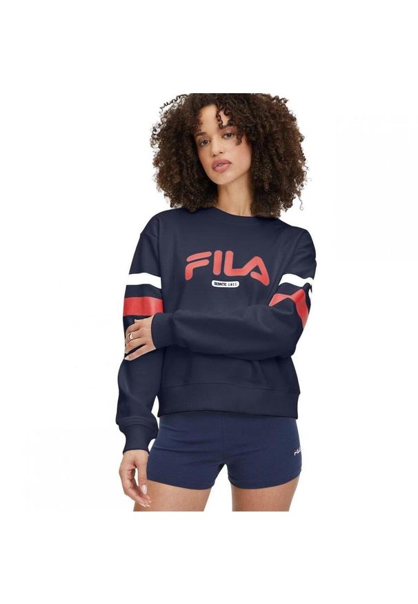 Bluza damska turystyczna Fila Latur Graphic Crew Sweat granatowa. Kolor: niebieski