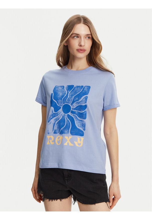 Roxy T-Shirt ERJZT05911 Niebieski Regular Fit. Kolor: niebieski. Materiał: bawełna