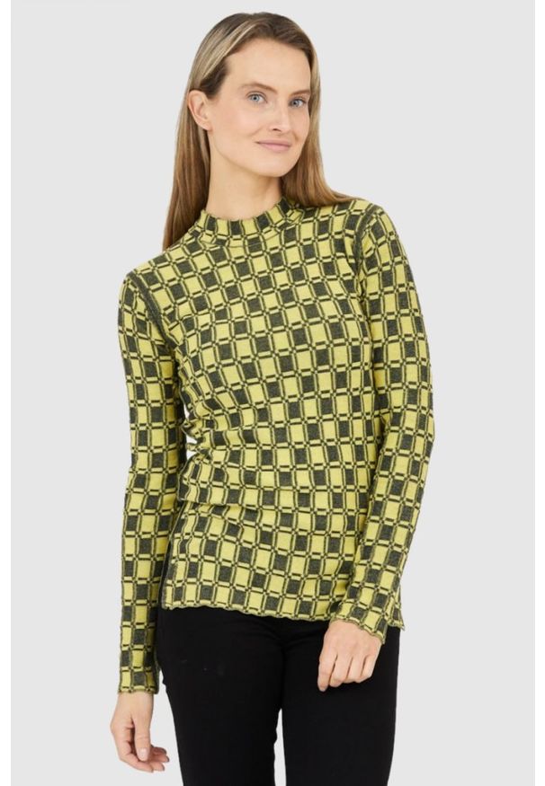 Kenzo - KENZO Dopasowany żółty sweterek damski w kratkę vichy, Rozmiar M. Kolor: żółty. Wzór: kratka