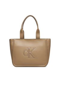 Calvin Klein Torebka Bold Ck Medium Tote LV04F3218G Beżowy. Kolor: beżowy. Materiał: skórzane #2
