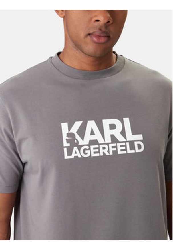 Karl Lagerfeld - KARL LAGERFELD T-Shirt 755780 561235 Szary Regular Fit. Typ kołnierza: dekolt w karo. Kolor: szary. Materiał: bawełna