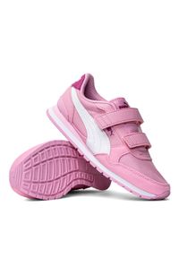 Sneakersy dziecięce różowa Puma ST Runner V3 NL V Ps. Okazja: na uczelnię. Kolor: różowy. Materiał: skóra ekologiczna, guma. Szerokość cholewki: normalna. Wzór: aplikacja