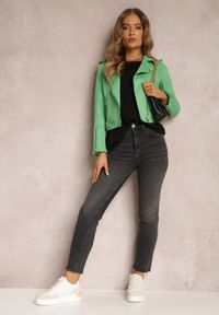 Renee - Jasnozielona Ramoneska Charlee. Kolor: zielony. Materiał: jeans, zamsz. Długość rękawa: długi rękaw. Długość: długie. Wzór: aplikacja. Styl: klasyczny, wizytowy #3