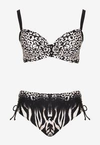 Born2be - Czarne Bikini w Panterkę Biustonosz i Majtki Figi ze Ściągaczem Linuria. Kolekcja: plus size. Kolor: czarny. Wzór: motyw zwierzęcy #3