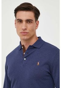 Polo Ralph Lauren longsleeve bawełniany kolor niebieski gładki. Typ kołnierza: polo. Kolor: niebieski. Materiał: bawełna. Długość rękawa: długi rękaw. Długość: krótkie. Wzór: gładki #2
