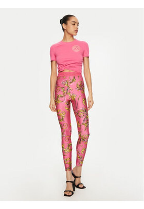 Versace Jeans Couture Legginsy 78HAC101 Różowy Slim Fit. Kolor: różowy. Materiał: syntetyk