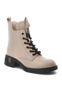 Beżowe Botki Vinceza Skórzane Buty Damskie. Okazja: na co dzień. Zapięcie: zamek. Kolor: beżowy. Szerokość cholewki: normalna. Materiał: skóra. Sezon: zima, jesień. Obcas: na obcasie. Styl: casual, elegancki. Wysokość obcasa: średni #2