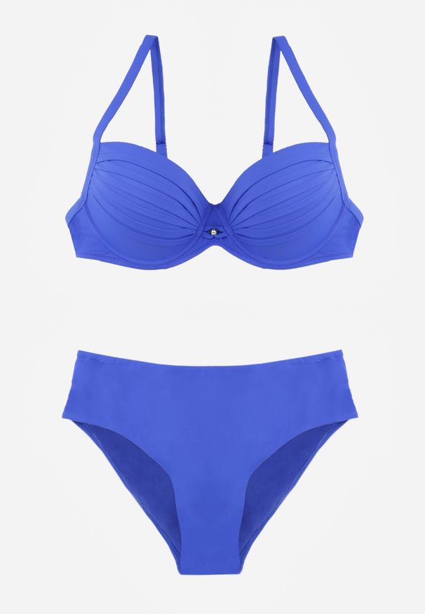 Born2be - Niebieskie Bikini z Marszczonym Biustonoszem i Majtkami z Wysokim Stanem Aereida. Stan: podwyższony. Kolekcja: plus size. Kolor: niebieski