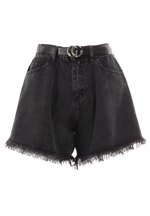 Born2be - Czarne Jeansowe Szorty o Luźnym Fasonie z Dodatkowym Paskiem Cilike. Okazja: na co dzień. Kolor: czarny. Materiał: jeans. Sezon: lato. Styl: casual