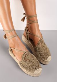 Renee - Ciemnobeżowe Espadryle Kydania. Kolor: beżowy. Materiał: materiał. Wzór: ażurowy. Styl: boho