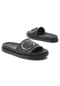 Czarne Klapki Rieker Skórzane Obuwie Damskie. Okazja: na co dzień. Kolor: czarny. Materiał: skóra. Styl: casual, elegancki #3