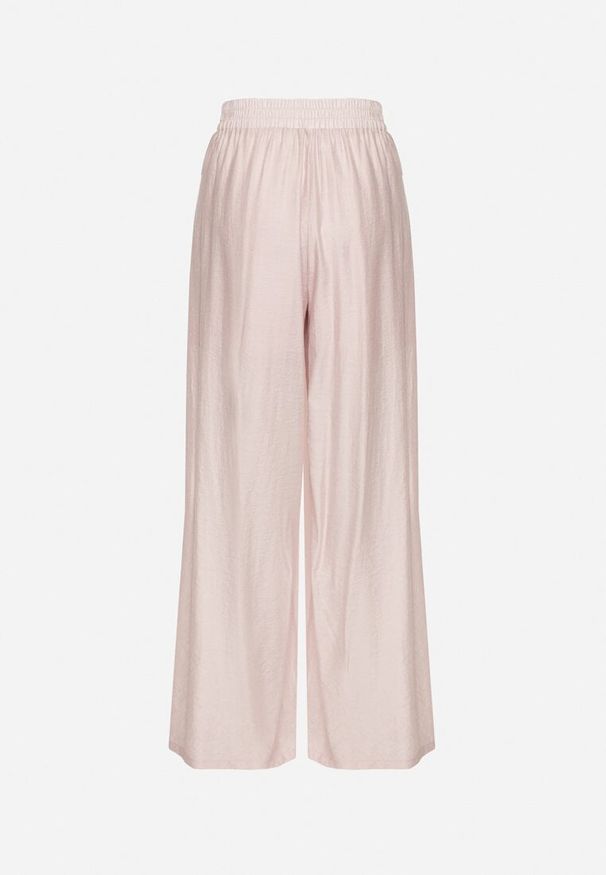 Born2be - Jasnoróżowe Spodnie Palazzo o Szerokim Kroju z Gumką w Pasie i Wysokim Stanem Jenanetia. Okazja: na co dzień. Stan: podwyższony. Kolor: różowy. Styl: klasyczny, casual