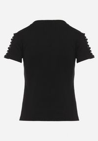 Born2be - Czarny Bawełniany T-shirt z Ażurową Wstawką Elvinna. Kolor: czarny. Materiał: bawełna. Wzór: ażurowy #2