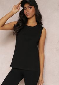Renee - Czarny Top z Gładkiej Tkaniny Kamena. Okazja: na co dzień. Kolor: czarny. Materiał: tkanina. Wzór: gładki. Styl: klasyczny, casual