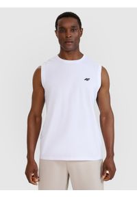 4f - 4F Tank top regular gładki męski - biały XXL. Kolor: biały. Materiał: bawełna, dzianina, jersey. Długość rękawa: na ramiączkach. Wzór: gładki #1