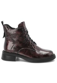 Bordowe Botki S.Barski Wygodne Buty Damskie. Okazja: na co dzień. Zapięcie: sznurówki. Kolor: czerwony. Materiał: lakier, skóra. Sezon: zima, jesień. Styl: klasyczny, casual #5