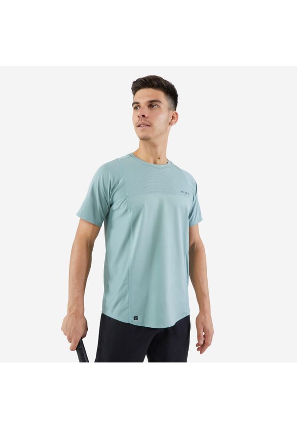 ARTENGO - Koszulka tenisowa męska krótki rękaw Artengo Dry Gaël Monfils. Kolor: zielony. Materiał: materiał, elastan, poliester. Długość rękawa: krótki rękaw. Długość: krótkie. Sport: tenis