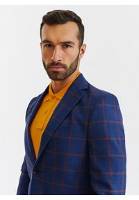 Pako Lorente - PAKO LORENTE – Granatowa casualowa marynarka męska w rudą kratę. Okazja: na co dzień. Kolor: brązowy, niebieski, wielokolorowy. Materiał: wełna, len. Sezon: lato. Styl: casual #4